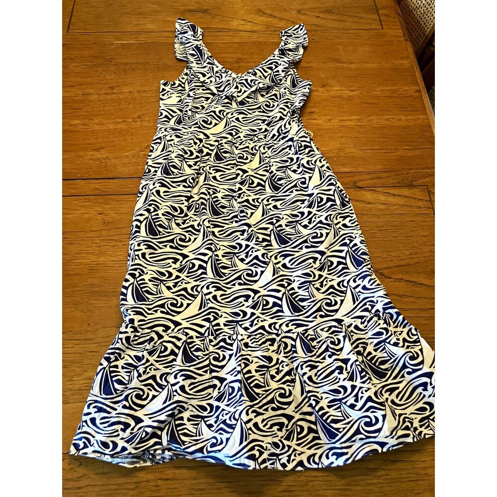 Vineyard Vines Women's Abstract Smocked Square Neck Sundress Blue/White S